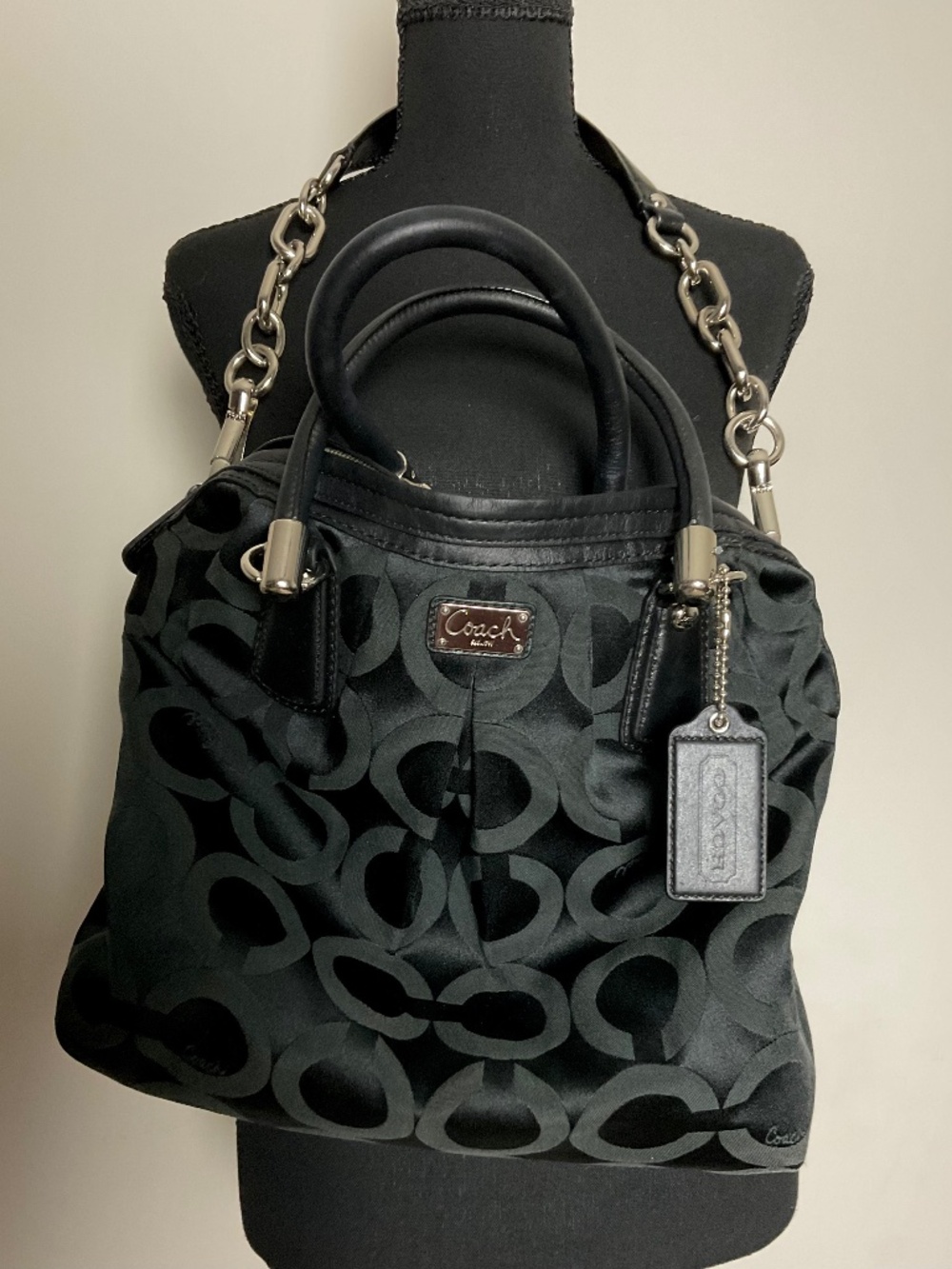 Black Coach Op Art Signature Satchel hangbag